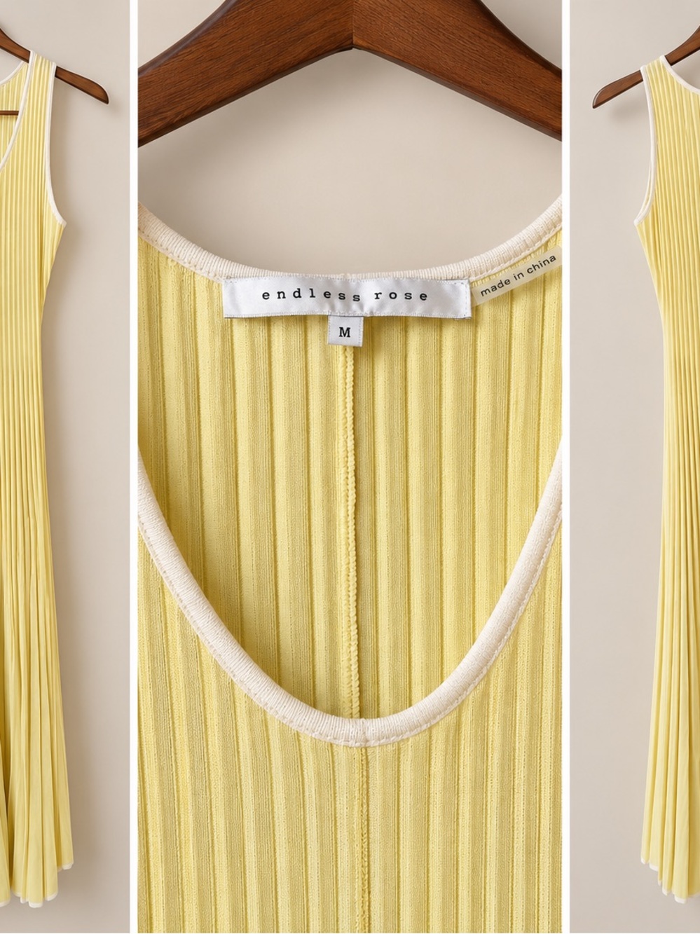 Endless Rose Yellow Pleated Ribbed Maxi Dress Size Medium